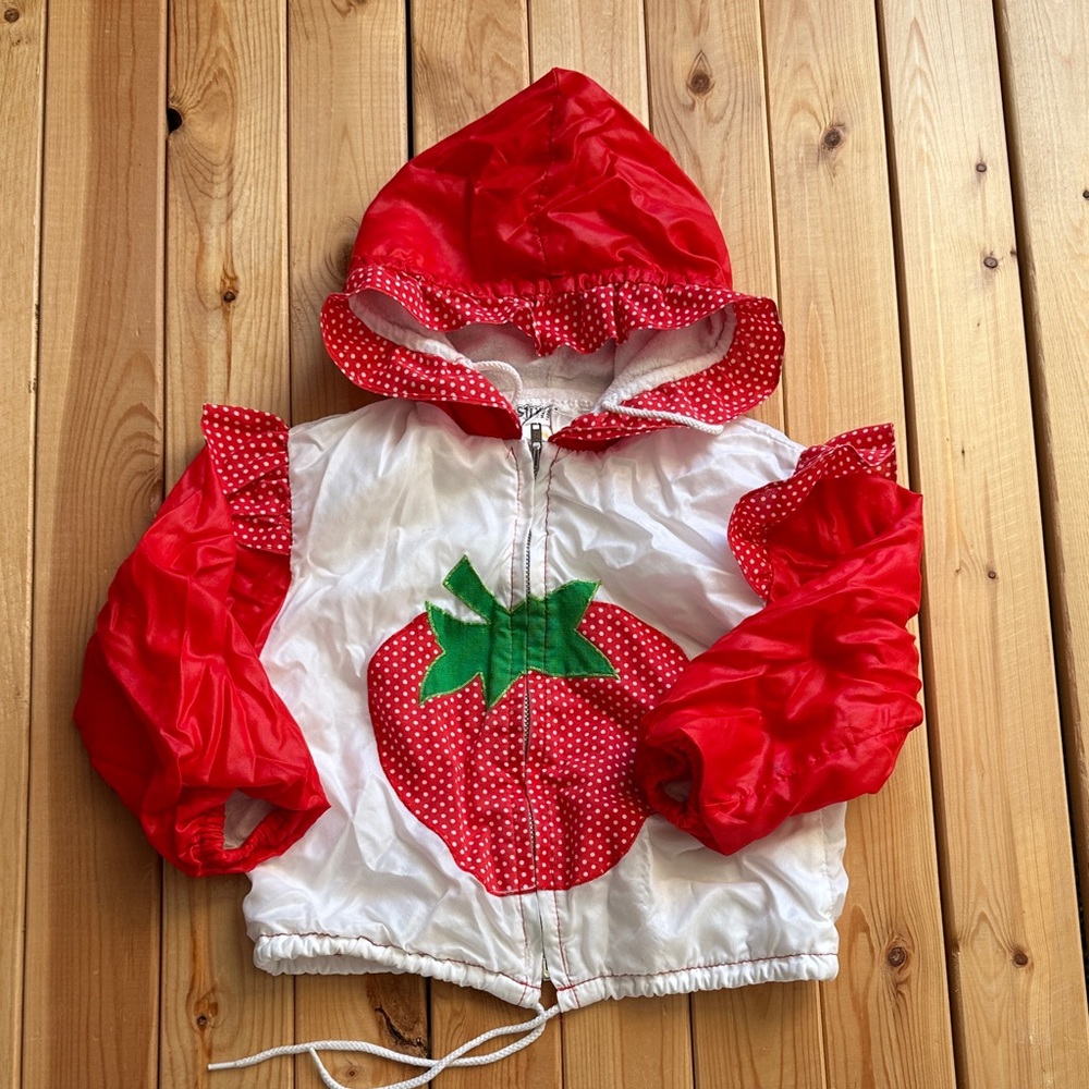 Red and White Kids Strawberry spring jacket special style rare baby vintage